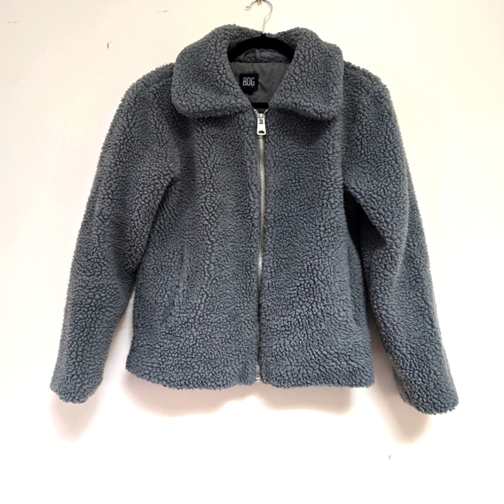 BDG Sage Gray Green Sherpa Teddy  Jacket Jacket Size S-P - Picture 13 of 13
